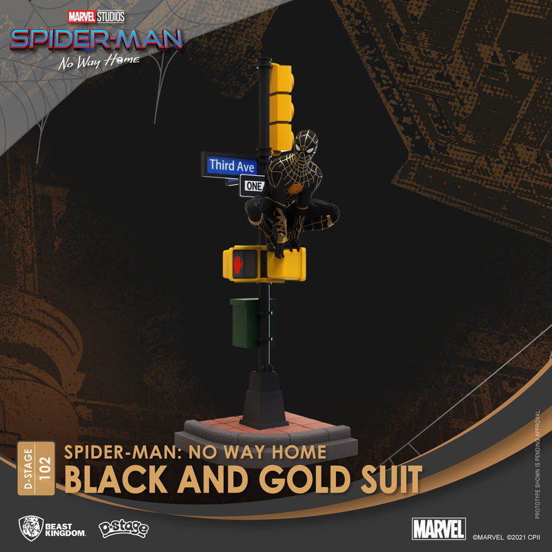Spider Man - Figurine Black and Gold Suit Diorama Stage 102