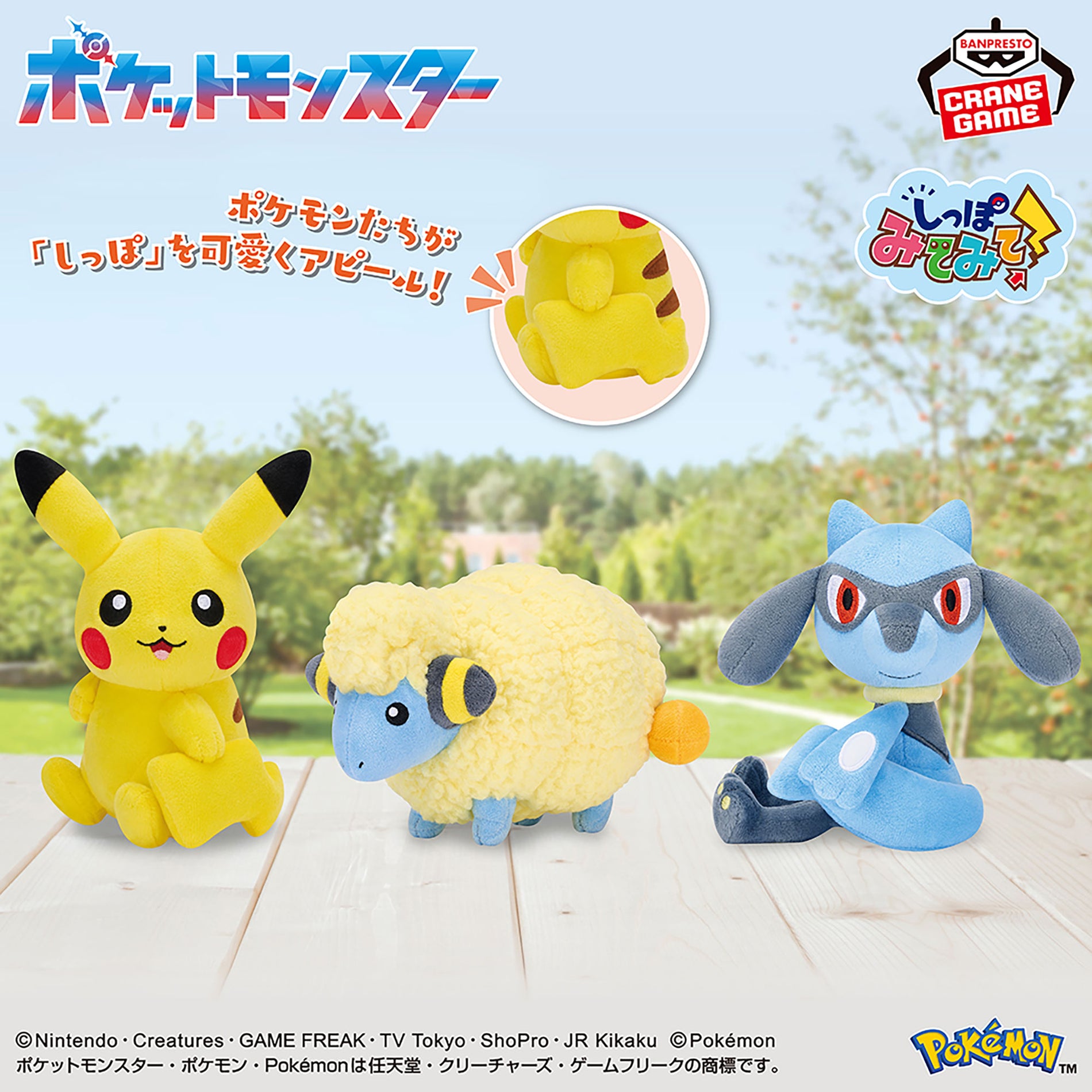 Pokémon - Peluches Look at the Tail! Pikachu, Marill & Riolu 11-16cm Banpresto