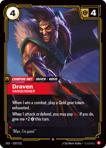 Riftbound - Carte Draven, Vainqueur V.1 Rare Armes Spirituelles FOIL FR - Riot Games