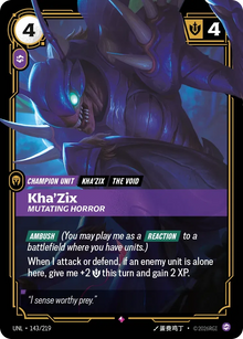 Riftbound - Carte Kha'Zix, Horreur mutante V.1 Rare FOIL FR - Riot Games