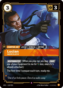 Riftbound - Carte Lucian, Impitoyable V.1 Rare Armes Spirituelles FOIL FR - Riot Games